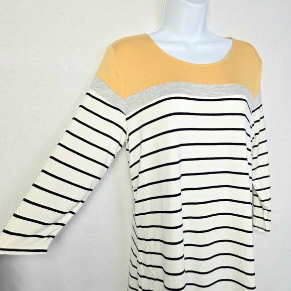 Maurices 24/7 Small Mustard Gray Stripe Tunic Top Women’s S - Picture 2 of 6